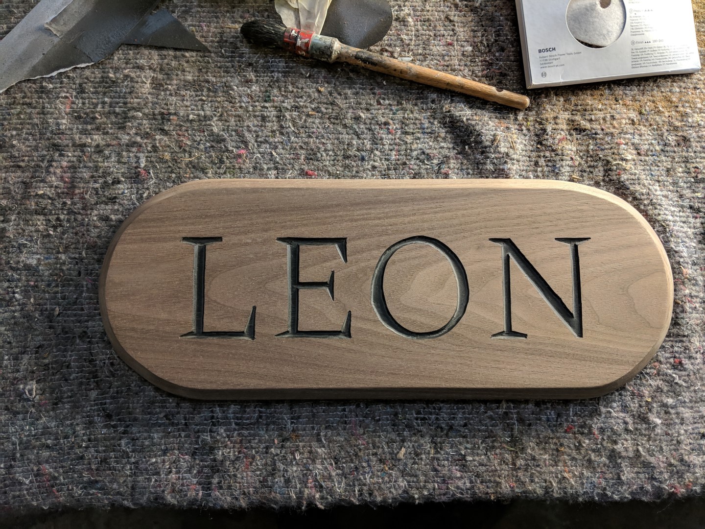 Walnut boat name plaque Fantpmas